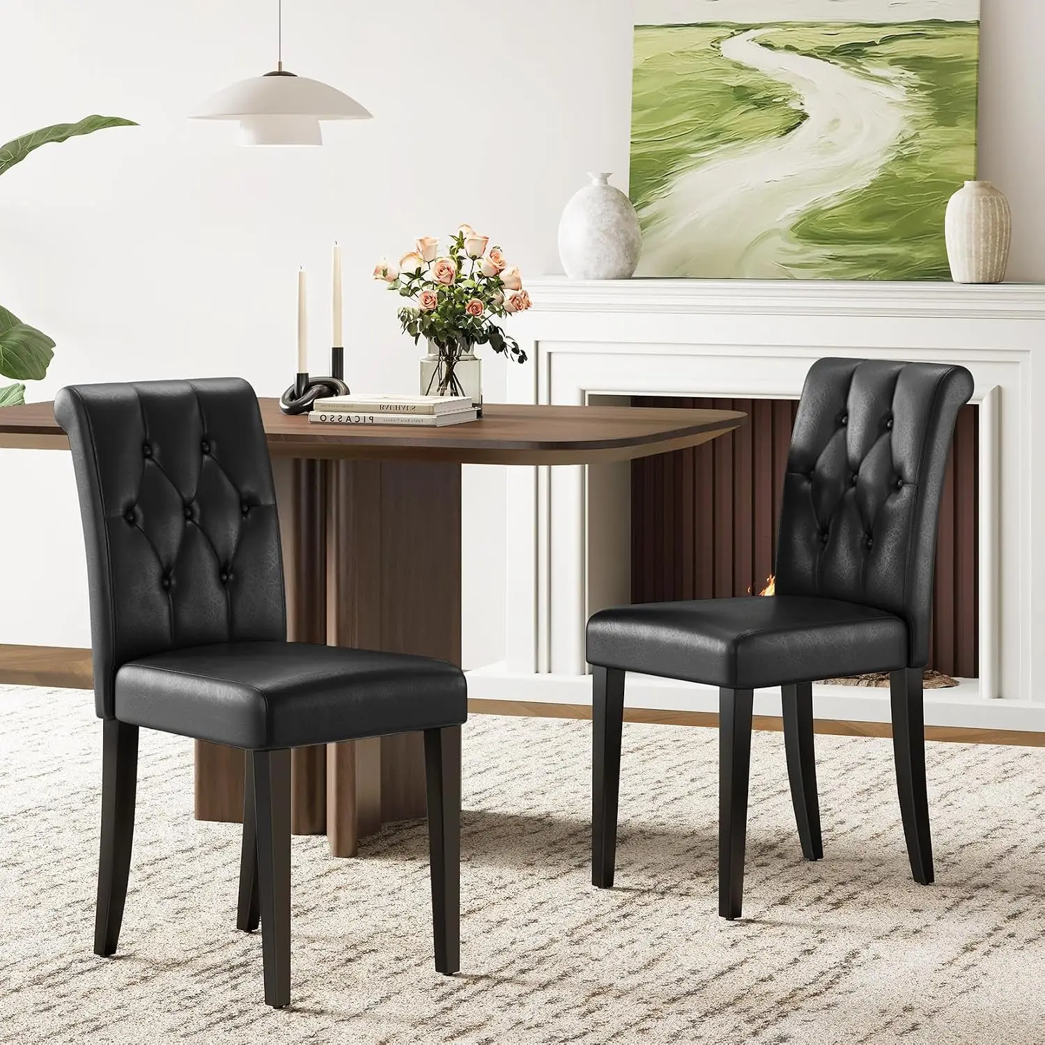 Tufted Upholstered Dining Chair Set 6 Parsons Chair Wood Legs Modern Side Chair Dining Room Kitchen Restaurant Black, Customized