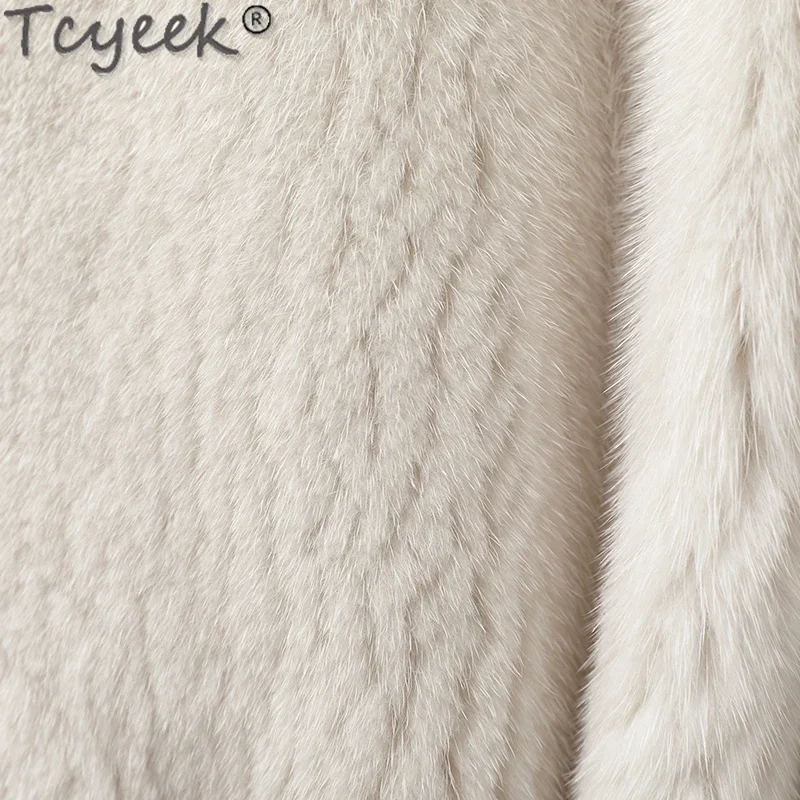 Tcyeek-Manteau en Fourrure de Vison Naturel pour Femme, Style Mi-Long, Vestes d'Hiver à la Mode, Col en V Combiné