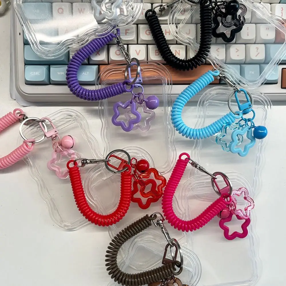 Soft Silicone Kpop Photocard Holder With Star Keychain Sliding Cover Transparent Card Holder Spring Rope Photo Display Holder