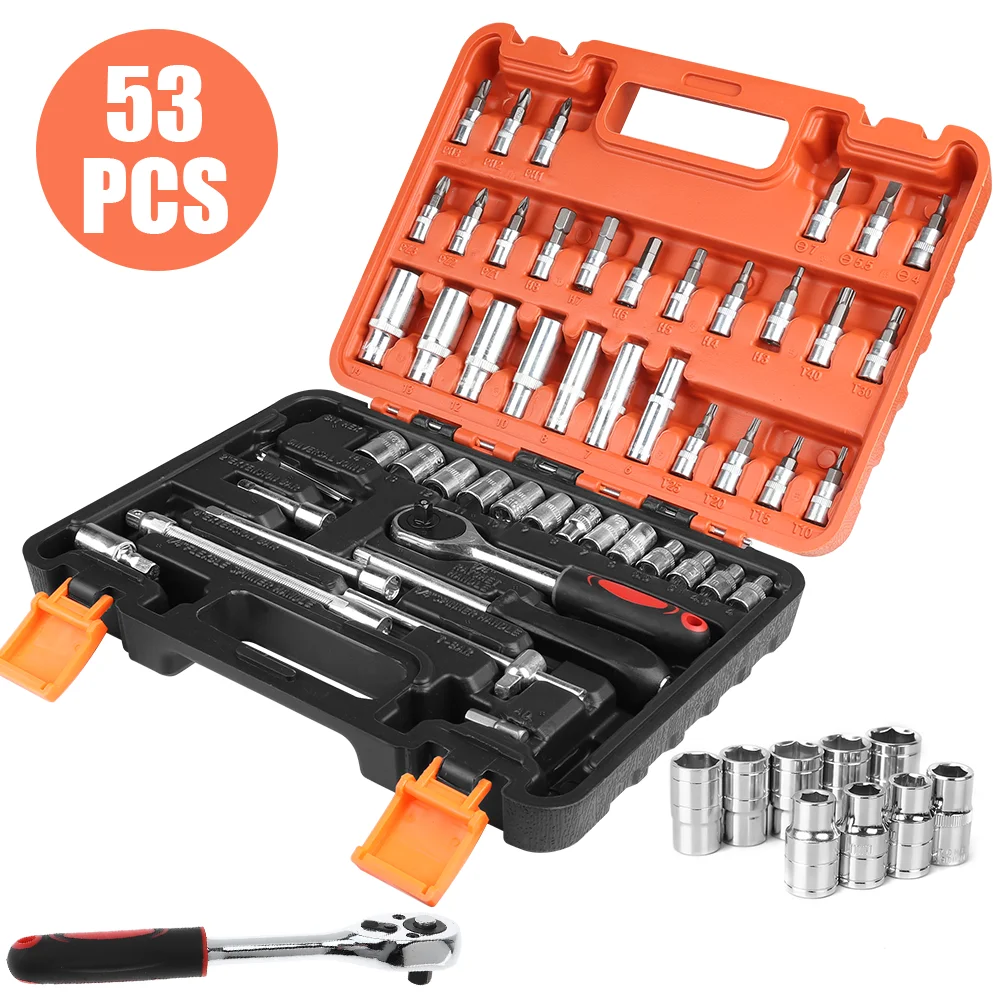 53pc Wrench Tools Set Ratcheting wrench Kit Socket Set Car Repair Tool Kit Ratchet Torque Wrench Combo Auto Repair