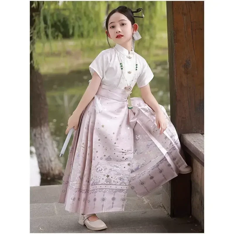 Children's Horse Face Skirt Hanfu Summer Set 2024 New Chinese Style Antique Style Children's Clothing