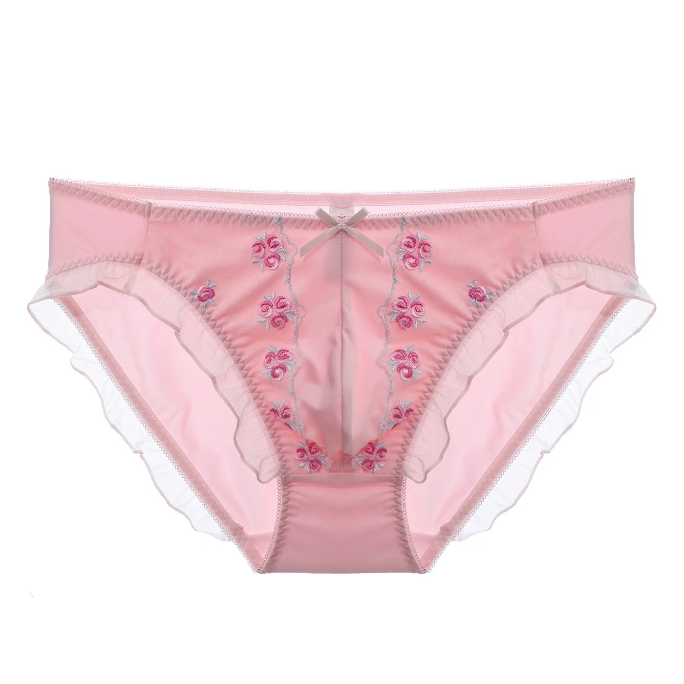 

Men's Flower Embroidery Pink Sexy Lingerie Briefs Comfort Soft Underpants Convex Pouch Lace Panties FKK Party Role-play BF Panty