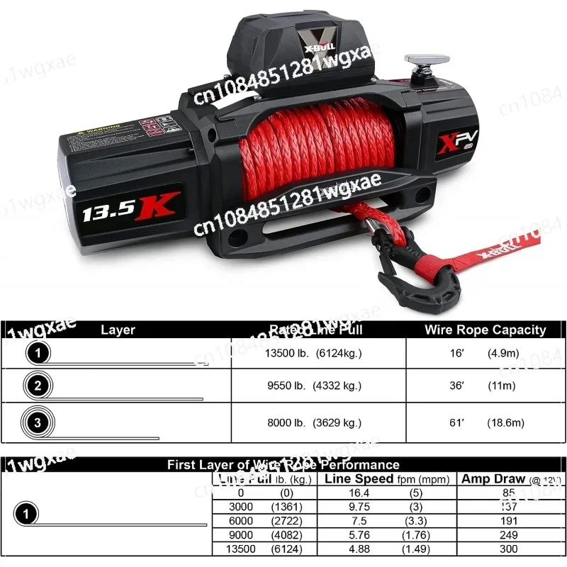 Winch 10000 Pound Load Capacity Electric Winch Kit 12V Synthetic Rope, Waterproof Electric Winch with Anchor Chain Guide Cable