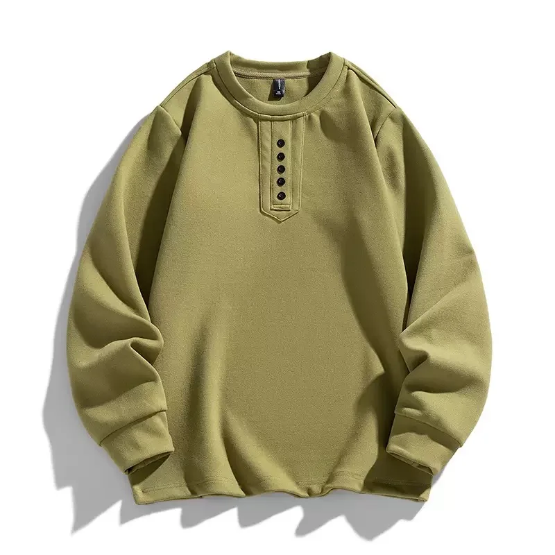 

Осенне-зимняя модная тенденция, однотонная спортивная футболка с длинным рукавом в стиле ретро, мужская свободная удобная футболка большого размера высокого качества