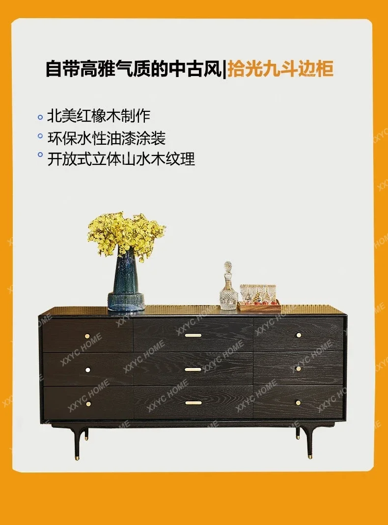 

all solid wood dining side cabinet in antique smoke color, locker retro industrial style
