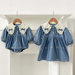 2025 New Spring 2-6Yrs Girl Party Dress Baby Girl Romper Long Sleeved Cotton Embroidery Kids Princess Dresses Sister Dress