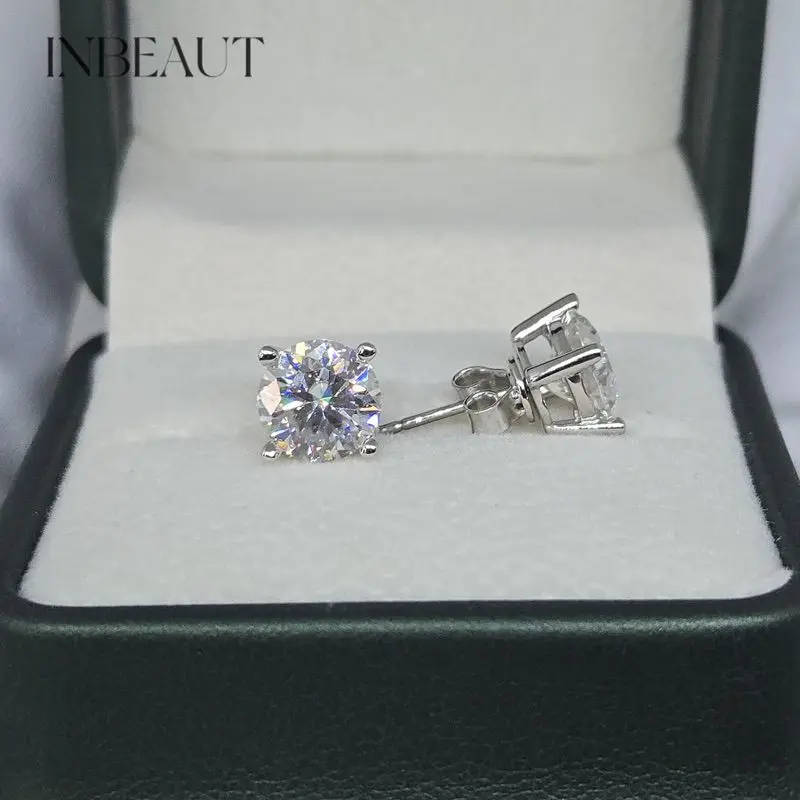 INBEAUT 14K White Gold PT950 Platinum Total 1-6 Carat Excellent Cut Pass Diamond Test D Color VVS1 Moissanite Stud Earrings