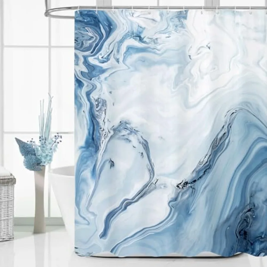 

MitoVilla Blue Marble Shower Curtain Modern Ombre Elegant Fabric Cloth Shower Curtains for Luxury Bathroom Decor Abstract Chic