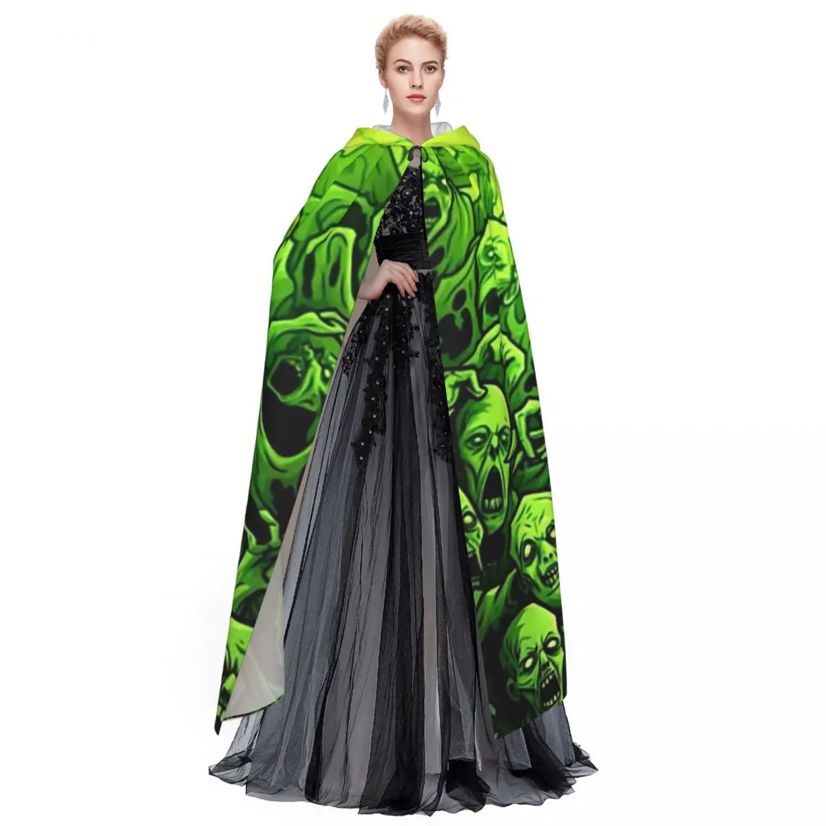 Призрачный череп с принтом, светящийся ужас, ночь, Хэллоуин, длинный плащ с капюшоном, ведьма, средневековый костюм, накидка для косплея, Хэллоуин, вампир для взрослых