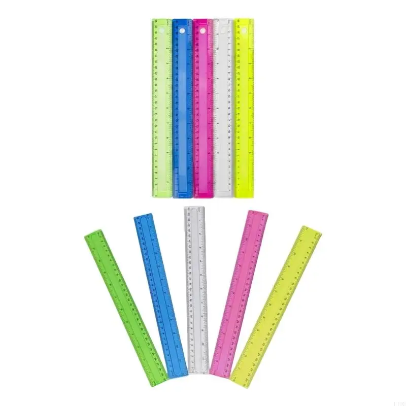 4pcs 12 polegadas coloridas réguas claras com polegadas centímetros escala régua matemática F19E