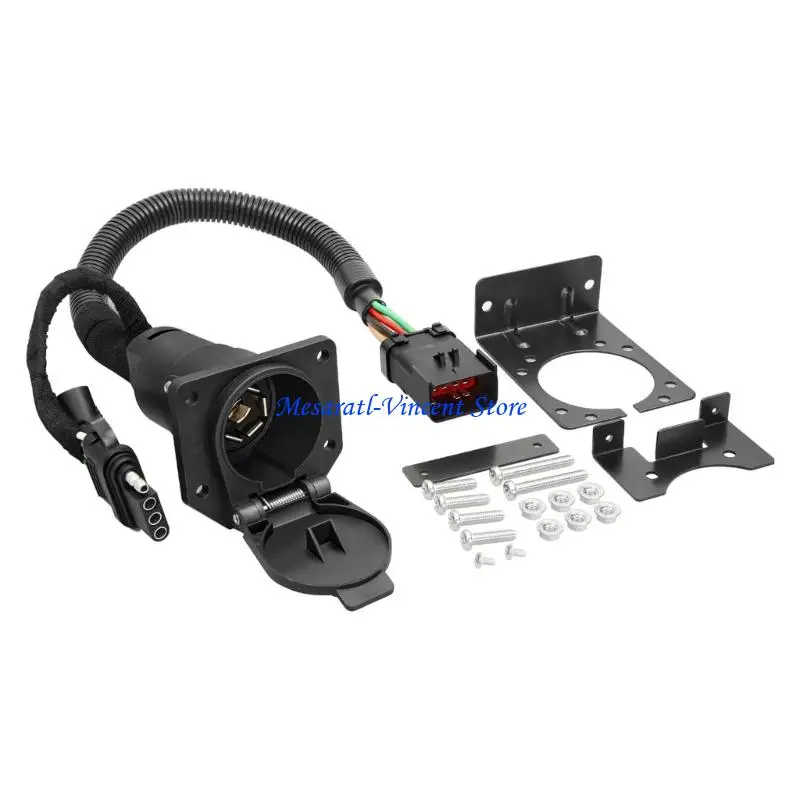 

A70F Trailer Light Wiring Converter 10 Pin to 4+7 Blade Harness Black Nylon Sheathed Wires Direct Fit Installation Included