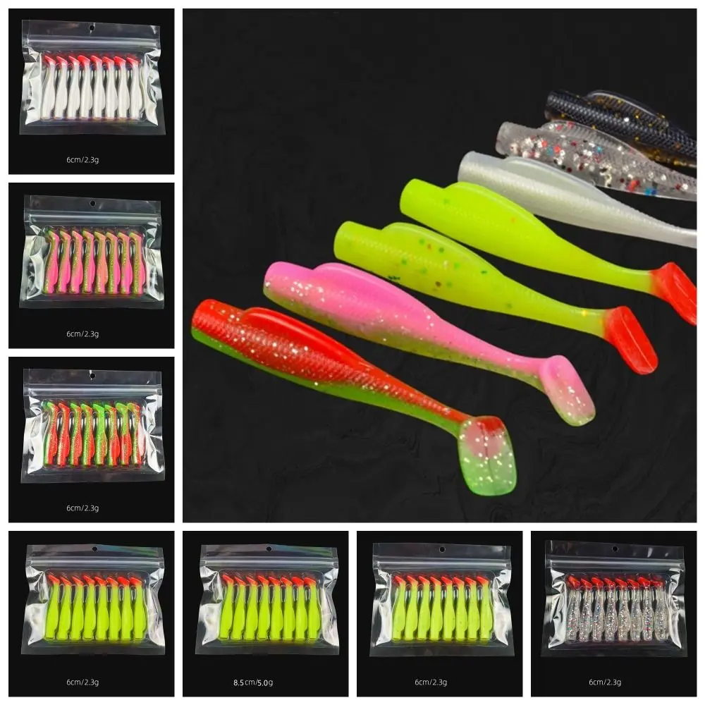 

1 pack 6/8.5cm T-Tail Swim Lures Silicone Colorful Artificial Bait Set Simulation Soft Worm Soft Lure Silicone Bait