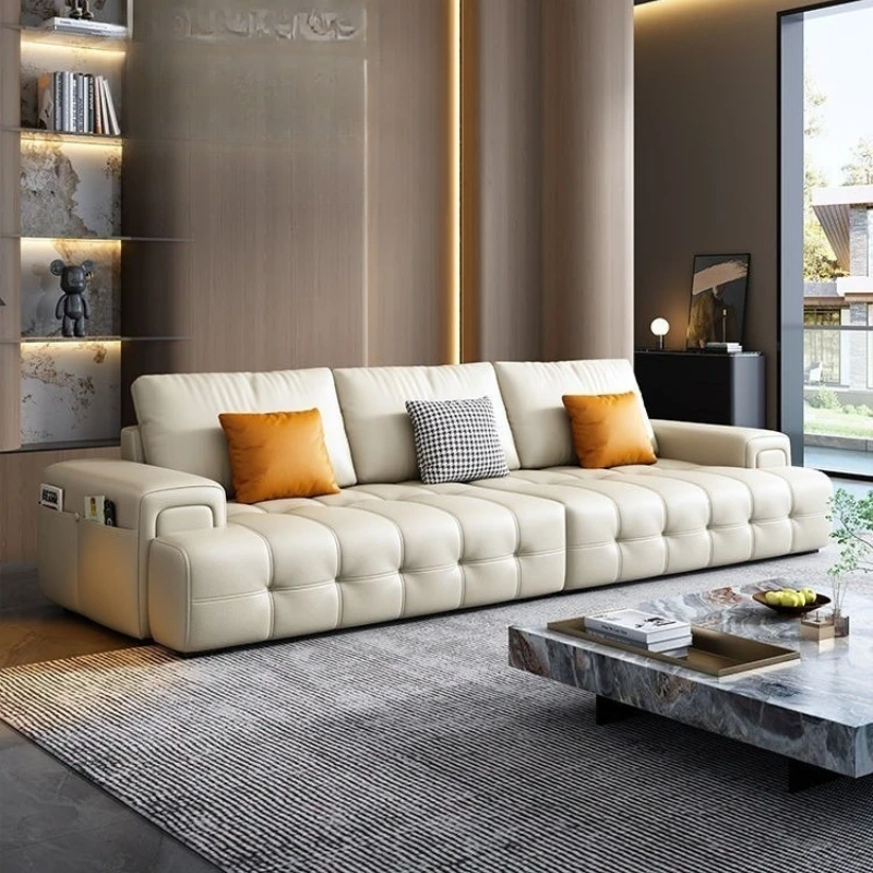 

Living room leather sofa retro light luxury large and small apartment combination sofa straight row leather art
