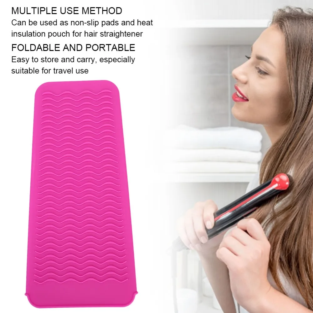 Rose Red Silicone Hair Straightener Cover Silicone Material Gray Hair Straightener Pouch Durable Portable Non Slip Mat Home
