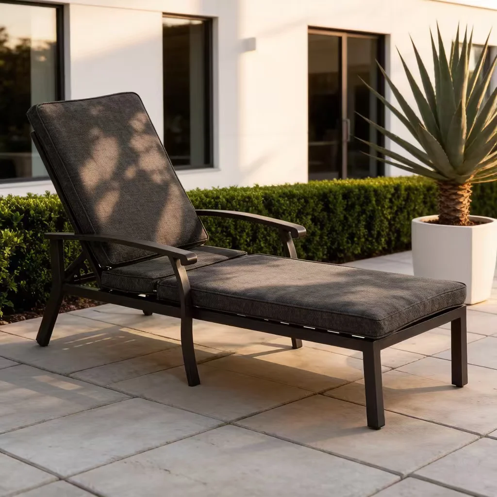 Waterproof Sun Lounger With Soft Cushion Outdoor Poolside Lounge Chairs Furniture Beach Single Sun Bed