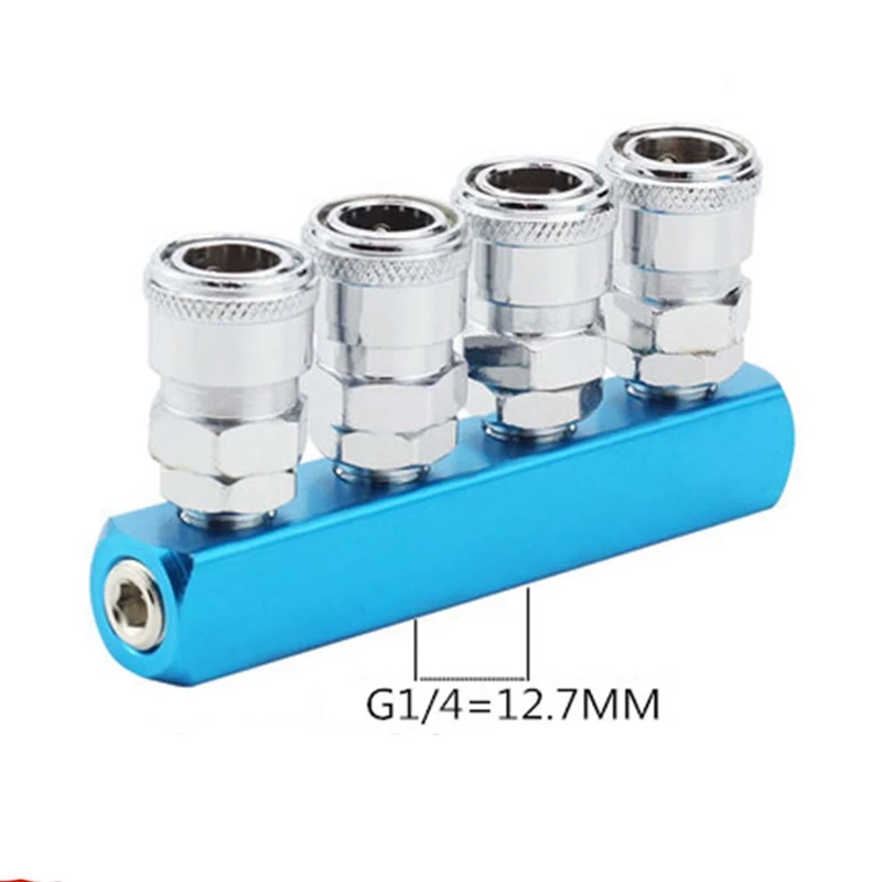 Pneumatic Distributor Manifold Multi Splitter 4 Way Air Hose Quick Connect Coupling Tool 1/4 Bsp Thread