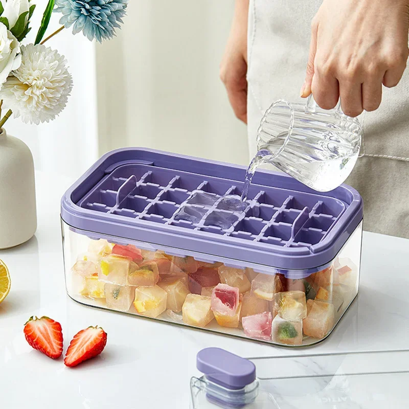 New Tepy 64 Slots Ice Cube Molds Trays with Lid Creative 2 in 1 Ice Cube Molds and Storage Box Remove Ice with One Click