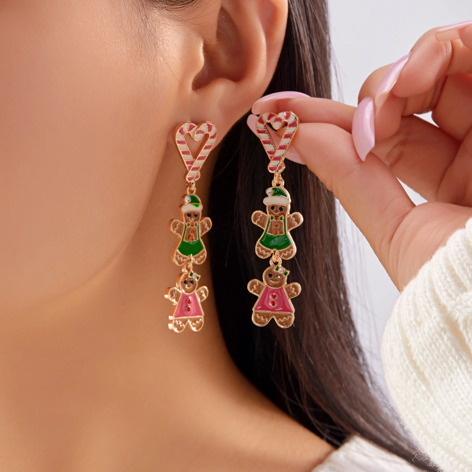 Men'S Fashion Xmas Party - Anting-anting Natal Bentuk Hati Berwarna-warni untuk