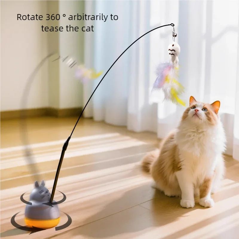 【セール中】新しい猫面白い猫スティック鋼線ロングポールフェザーかわいい猫のおもちゃ子猫釣り回転自己快楽救済ペットのおもちゃ
