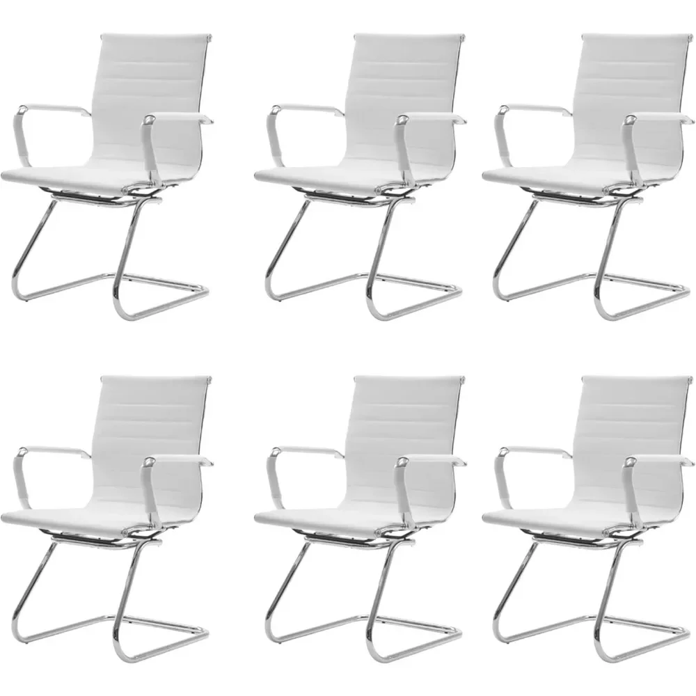 Leather Office Guest Chairs & Reception Chairs Set of 6, Modern Waiting Room Chairs with Arms, Desk Chair no Wheels with 6 PCS