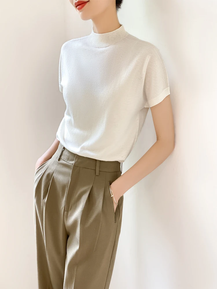 

Женская мягкая тонкая трикотажная футболка Star Ye из шелковой шерсти с круглым вырезом, повседневный удобный дышащий топ