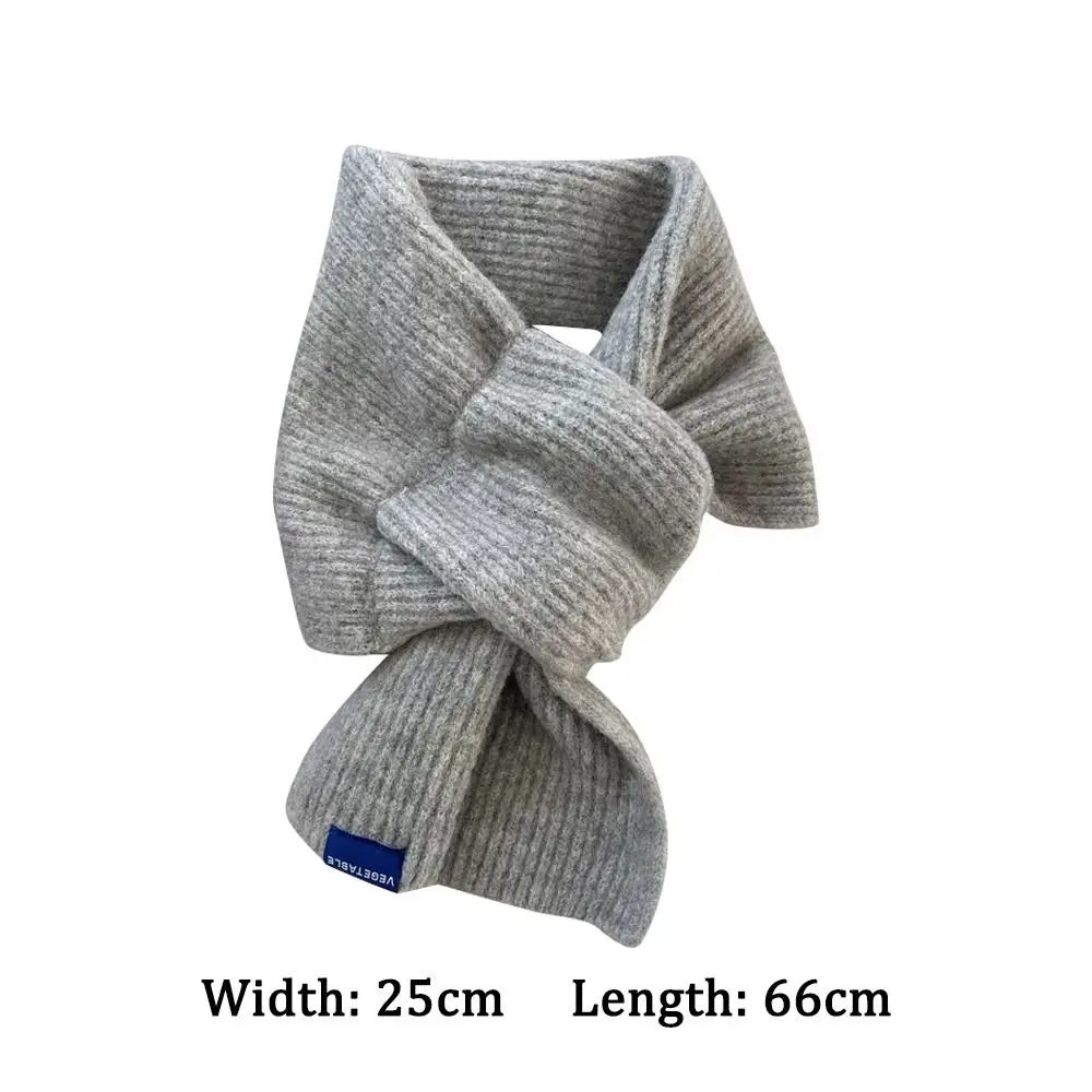 Solid Color Knit Scarf for Women Thicken Outdoor Warm Windproof Short Neckerchief Winter Student Cross Woolen Scarf