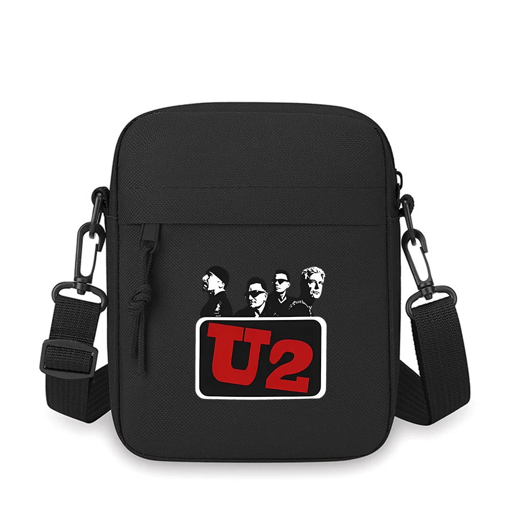 U2 band members portrait black background Men Crossbody Bag Single Shoulder Women Cartoon Anime Film Printing Design Unisex