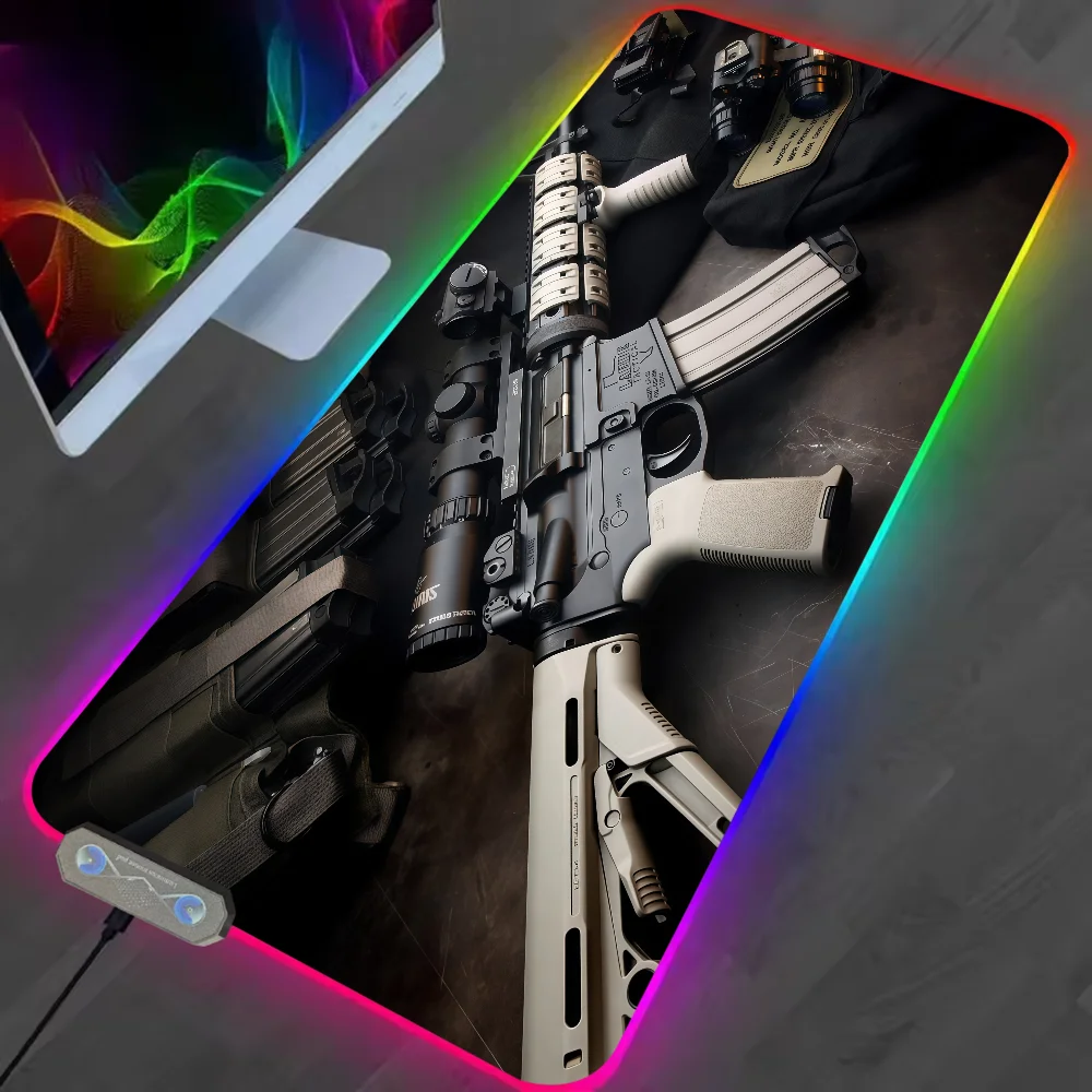 Mouse Pad LED S Light RGB Firearms Luminous Keyboard Desk-Mat Color Waterproof Weapon bullets Office Computer Anti-slip Rubber