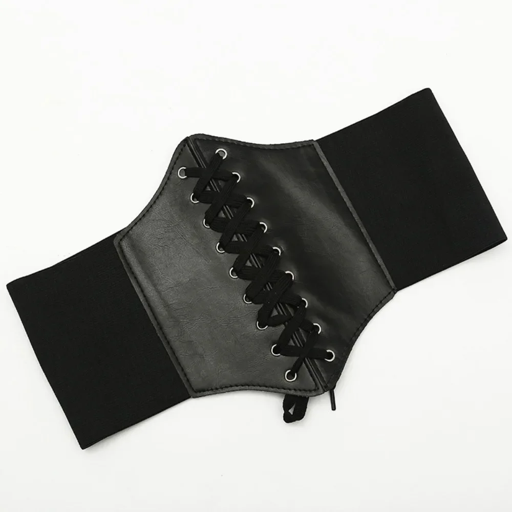 Cintura sottile elastica in PU a vita alta da donna Vintage elegante semplice con lacci Corsetto con cintura larga quotidiana punk e gotica nera
