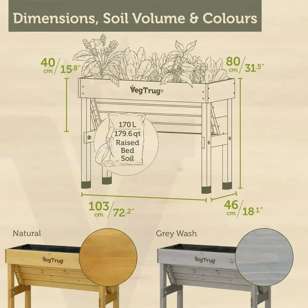 Natural Small 1m Wall-Mounted Garden Bed - Space-Saving Vertical Planter for Outdoor Vegetables, Herbs, Balcony, Patio, Courtyar