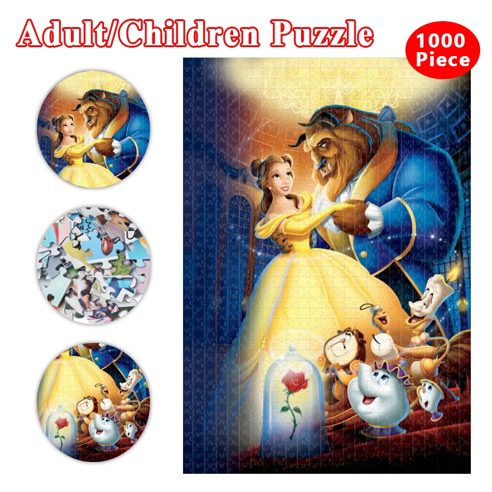 300/500/1000 Pieces Puzzle Beauty and The Beast Disney Cartoon Character Jigsaw Puzzle for Adults Kids Educational Toys Fun Game