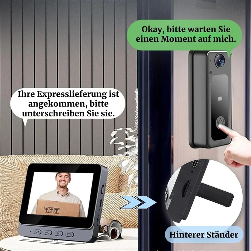 A99E-Wireless Doorbell With Intercom Camera 4.3-Inch Screen Video Doorbell Equipped With A 170° Wide-Angle Lens With Intercom Ca