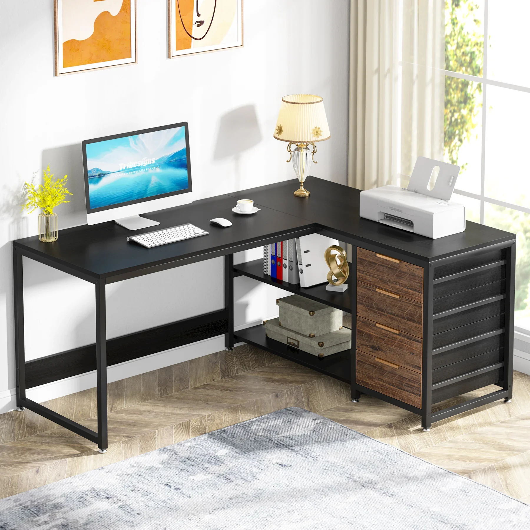 Tribesigns Modern L-Shaped Computer Desk Corner PC Latop Table Study Office Workstation