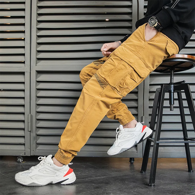 ملابس عمل رجالية لربيع وخريف 2025 سراويل البضائع القطنية سميكة متعددة الجيوب فضفاضة تناسب ملابس الشارع الشهير باللون الأخضر العسكري #3