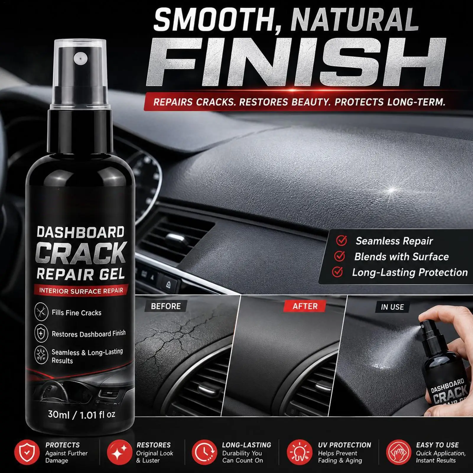 Dashboard Crack Repair Gel 30ML Interior Smoothness Restorer Filler for Leather Door Panel Crevice Truck Car Vehicle Auto Use
