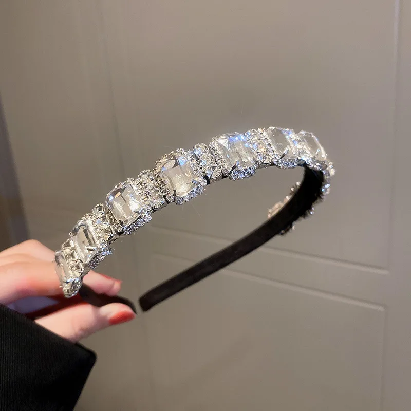 

Shiny Full Rhinestone Headband Square Leaf Crystal Hairband Luxurious Party Wedding Hair Accessory Jewelry Accessory