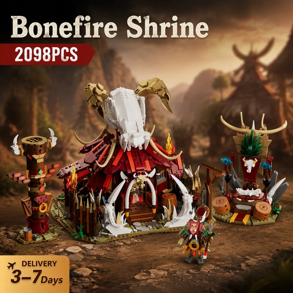 Bonefire Shrine Mittelalterliche Bausteine Sets Straßenansicht Architektur Modulares Montagemodell Baustein-Set Kreative Geschenke für Erwachsene 2098 Teile