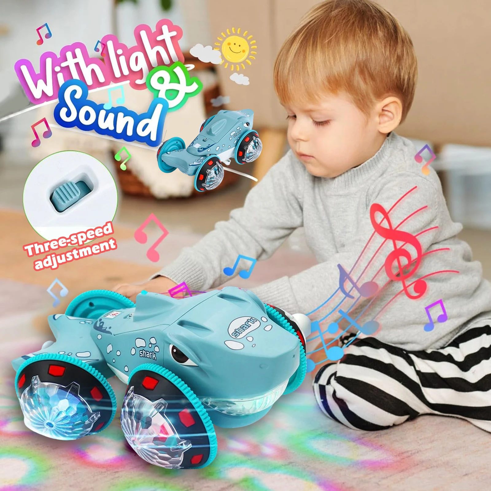 ของเล่นรถยนต์ฉลามเดินได้ไฟฟ้าอเนกประสงค์ พร้อมเอฟเฟกต์พิเศษสุดเท่ เสียงและแสงสีสันสดใส ของขวัญวันหยุดสำหรับเด็ก
