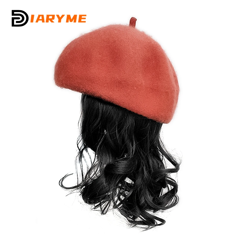 Hat Wig Synthetic Short Curly Wavy Hair Wigs With Hat Berets Cap Wig Hair Extension Black Brown Wig Cap Heat Resistant Wire