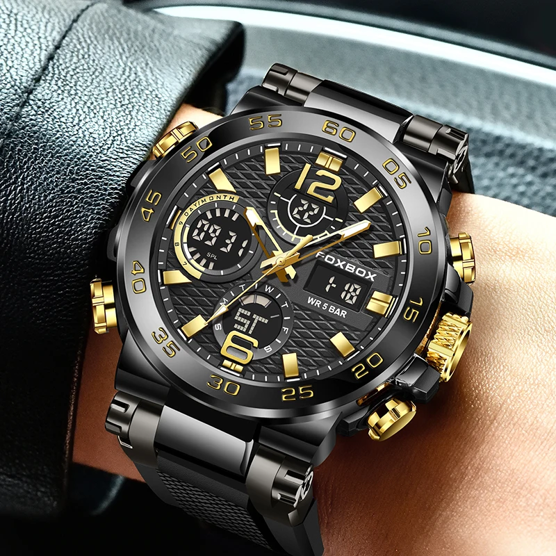 New LIGE Military Watches for Men Luxury Sport Chronograph Alarm WristWatch ​Waterproof Quartz Big Clock Digital Male Watch