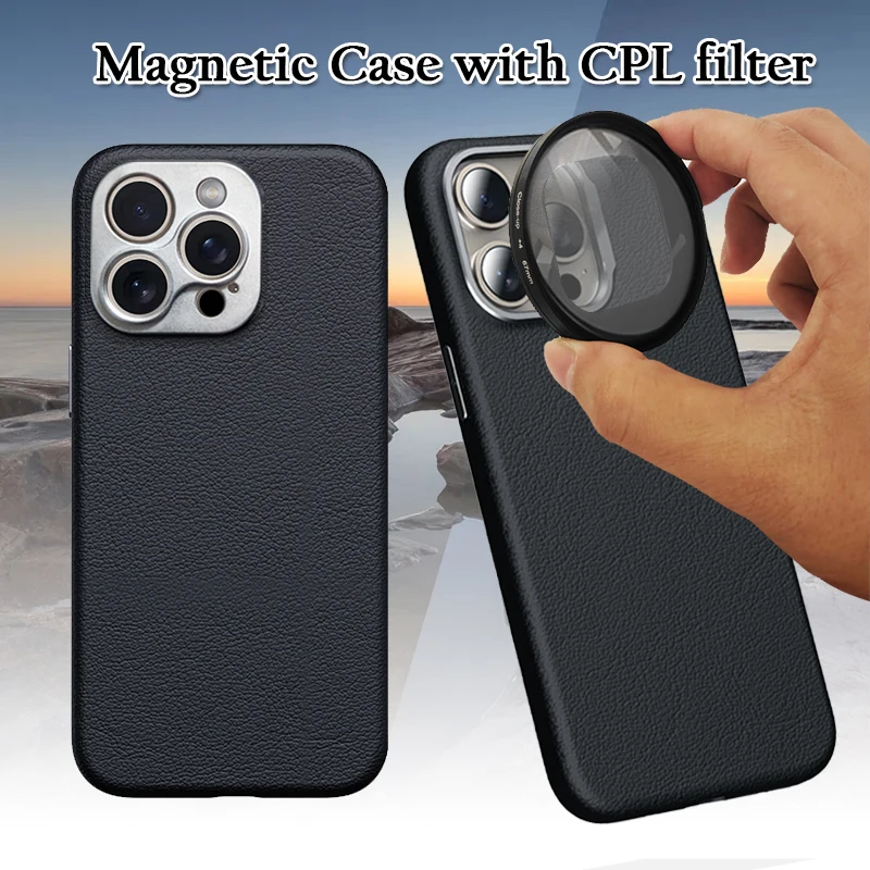 

Magnet Case Magnetic Phone Case CPL Star Filter Luxury Magnetic Leather Case for iPhone 15 Magsafe Cover Support Car Holder