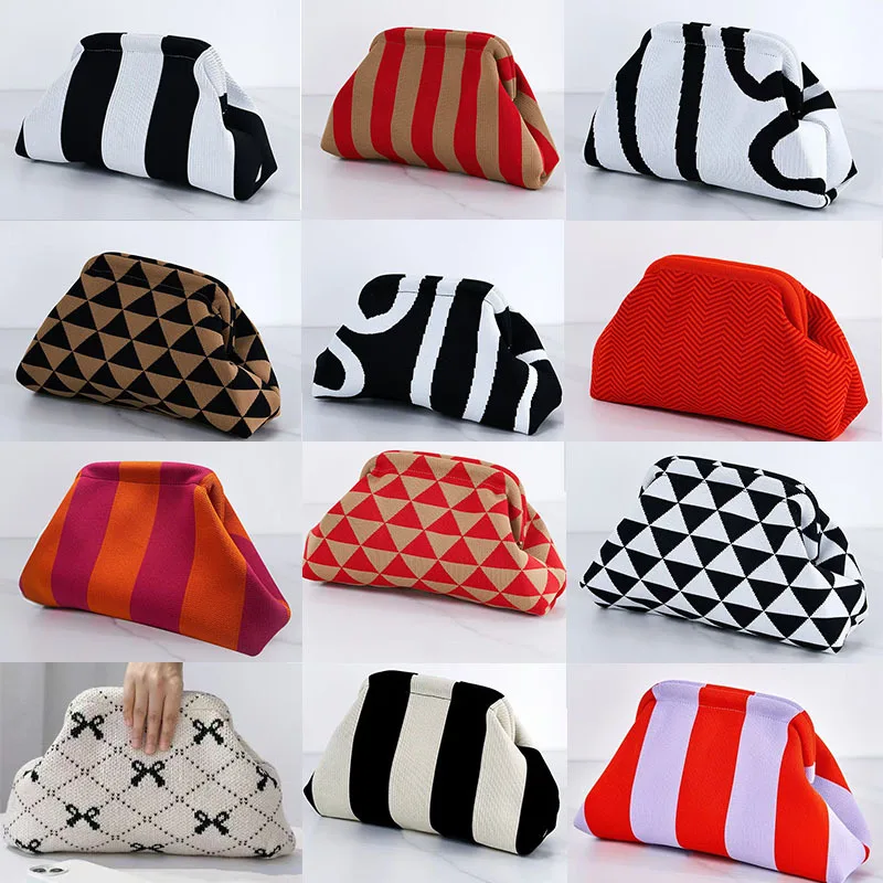 

Woven Cloud Bag Girls Commuting Versatile Striped Bag Outdoor Travel Storage Portable Clip Bag for Women Clutch