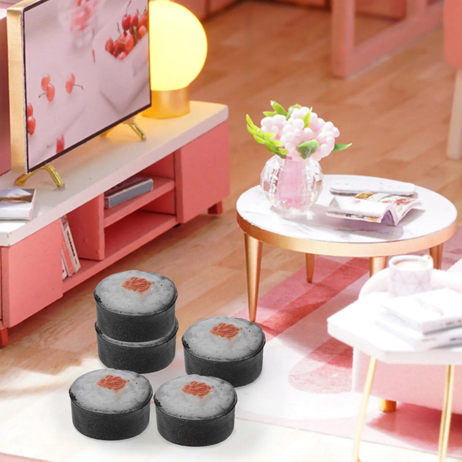 10Pcs Mini Sushi Craft Set Realistic Simulated Japanese Rice Rolls Miniature Kitchen Props DIY Learning Play for Kids Girls Boys