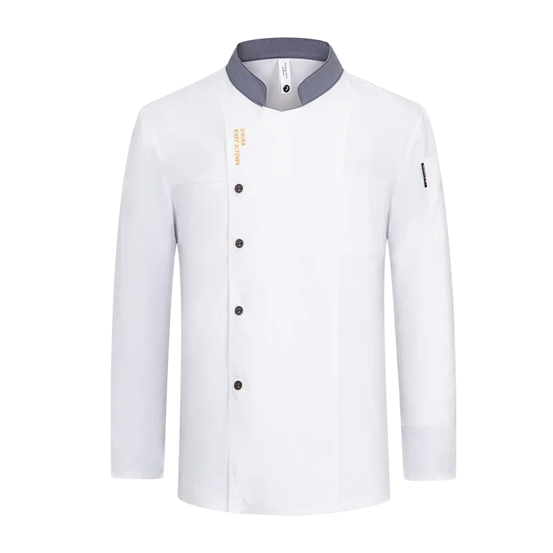 Uniforme de Chef de manga comprida masculino e feminino, jaqueta com avental, casaco do cozinheiro, camiseta, uniforme de trabalho, roupas do hotel, logotipo, restaurante