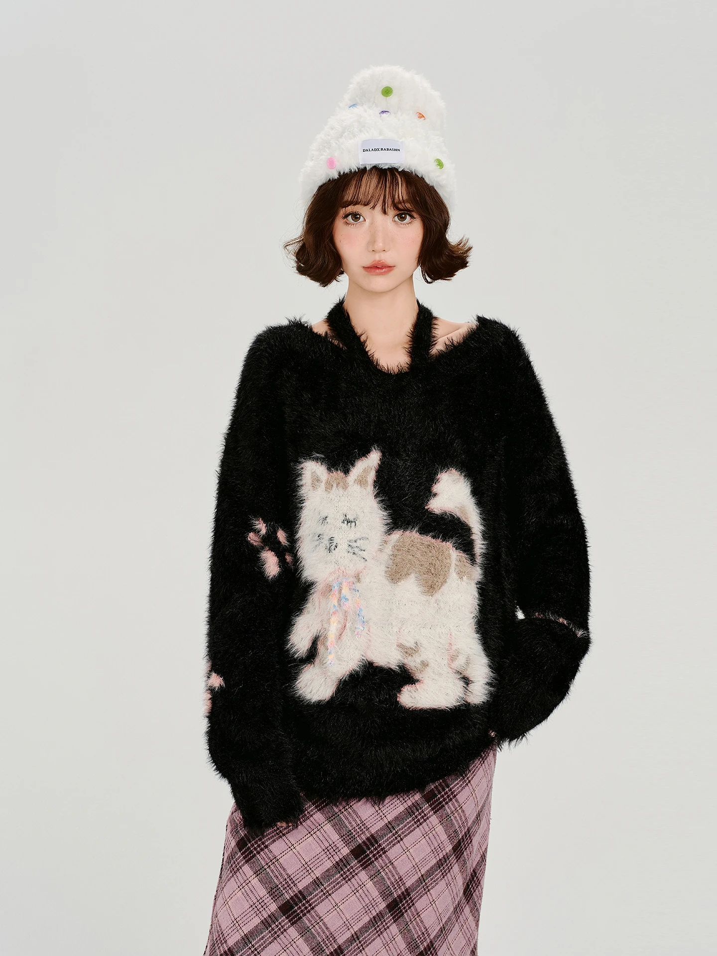 

Girly American Retro Pattern Ne Hanging Sweater Women's Winter New Soft Lazy Loose Top Faion Commute Sle Long S...