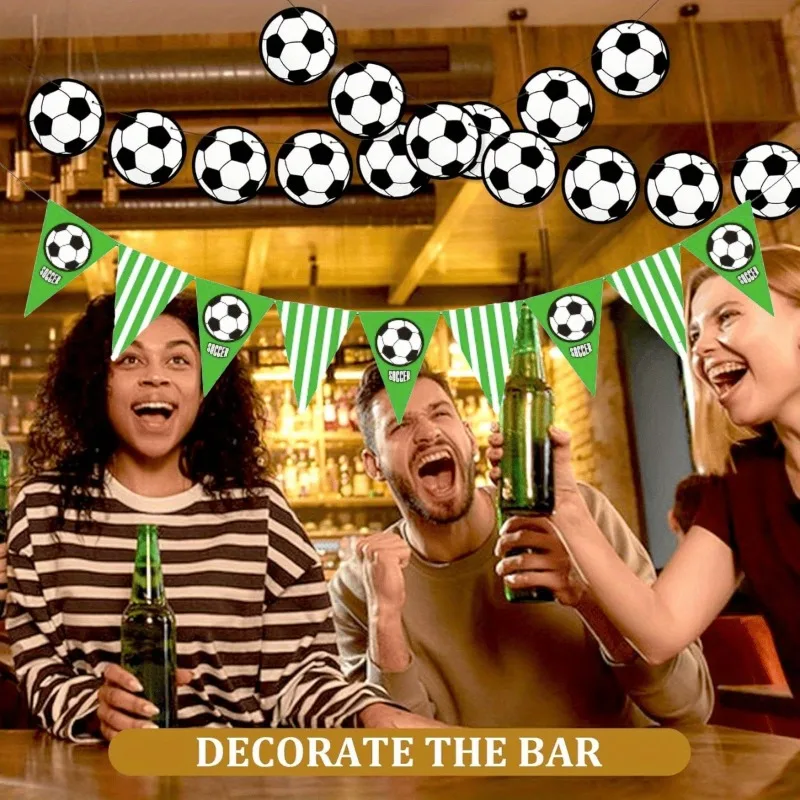 Fußball-Themen-Party-Girlande, Papier-Fußball-Doppelflaggen-Banner-Set für Sportthemen-Partys und Geburtstagsfeiern