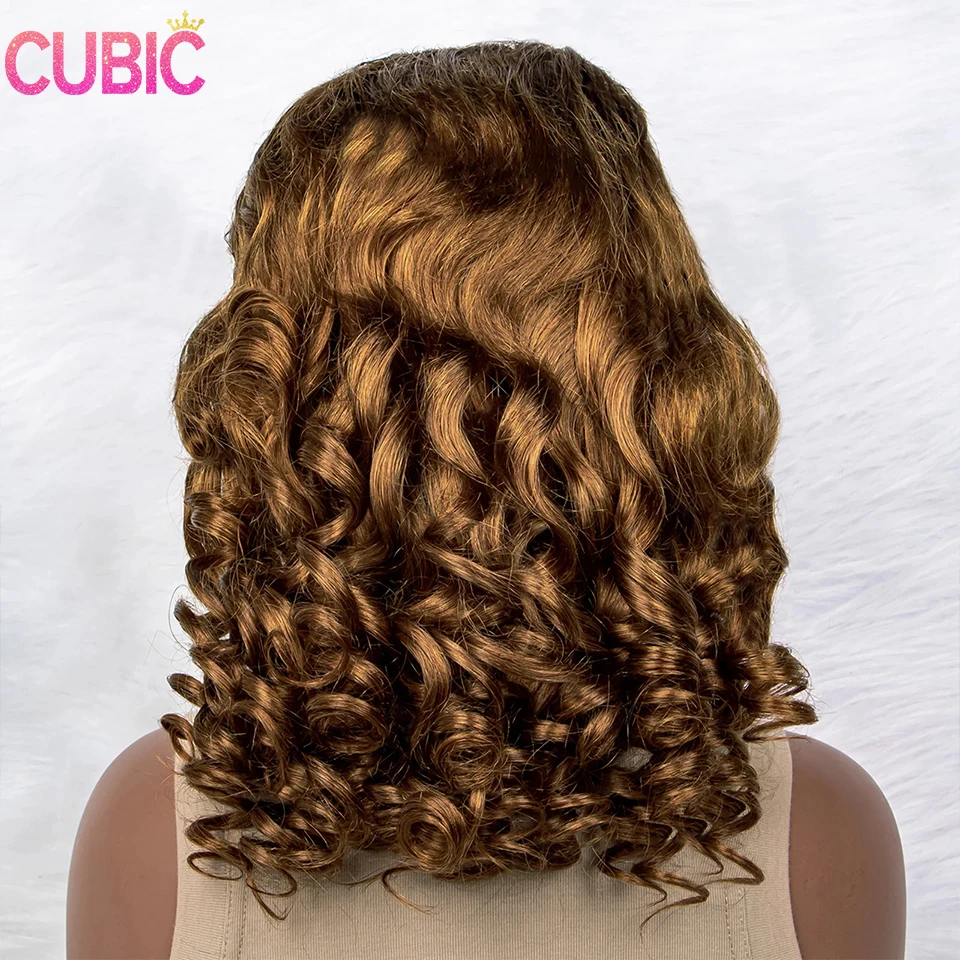 CUBIC Bouncy-Peluca de cabello humano rizado para mujer, postizo de encaje Frontal 13x4, de alta densidad 250, color marrón, de primavera