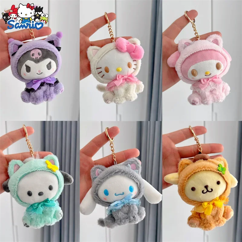 Sanrio 12 cm Plüsch Puppe Schlüsselanhänger Kawaii Hallo Kitty Kuromi Melody Cinnamoroll Rucksack Dekoration Puppe Spielzeug Anhänger Mädchen Geschenke