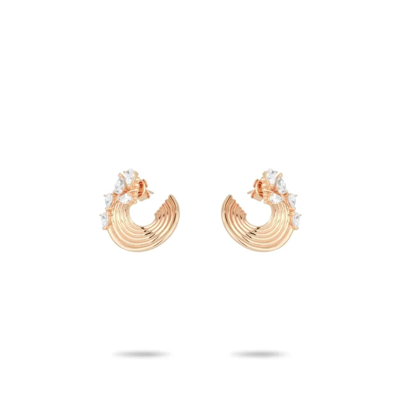 BELLUX Unique C shaped Rose Gold Geometric Studs Earrings Featuring Sparkling Zircon Stones 925 Silver Daily Wear Earring