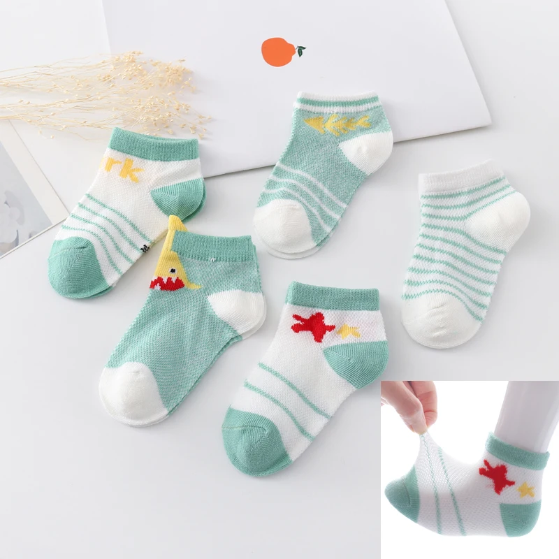5Pairs/Lot Spring And Summer Baby Mesh Socks Cartoon Cute Children's Thin Breathable Short Socks 1-3Years Kids Socks